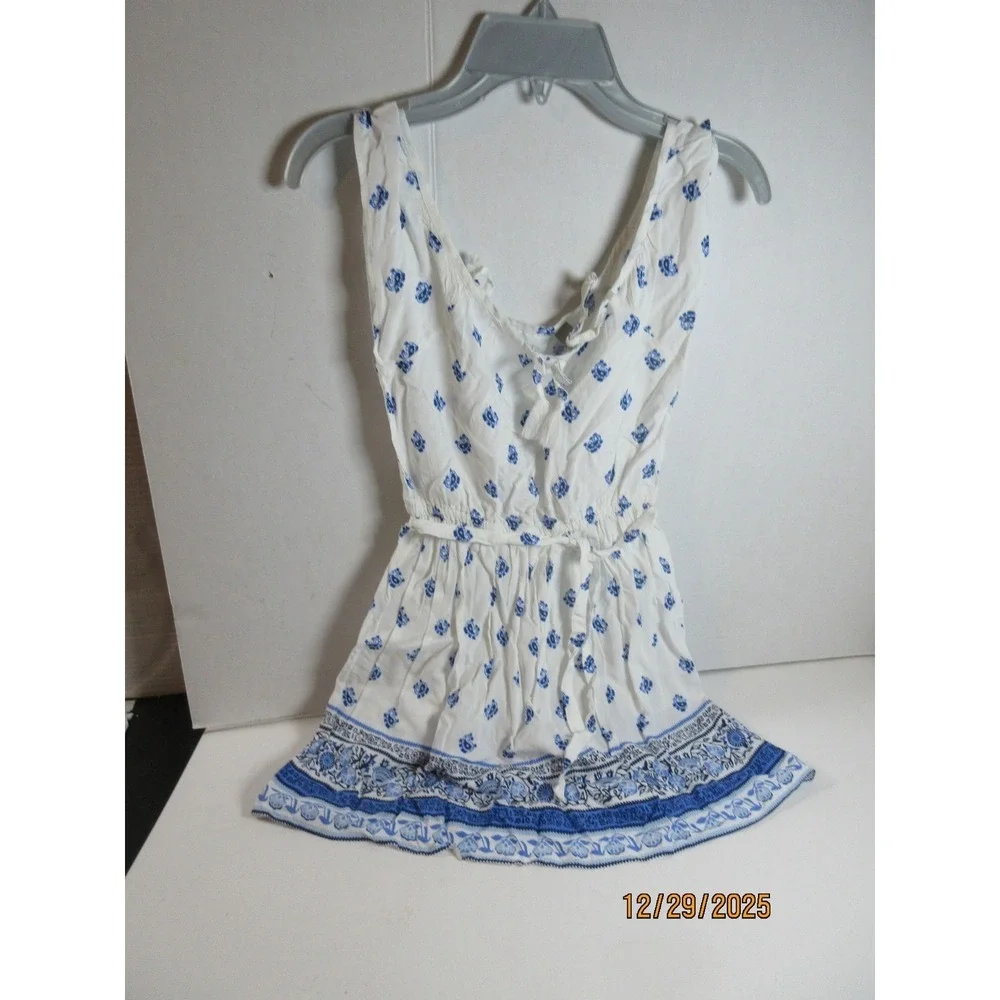 The Childrens Place Girls White Blue Floral Print Romper Size Small 5-6